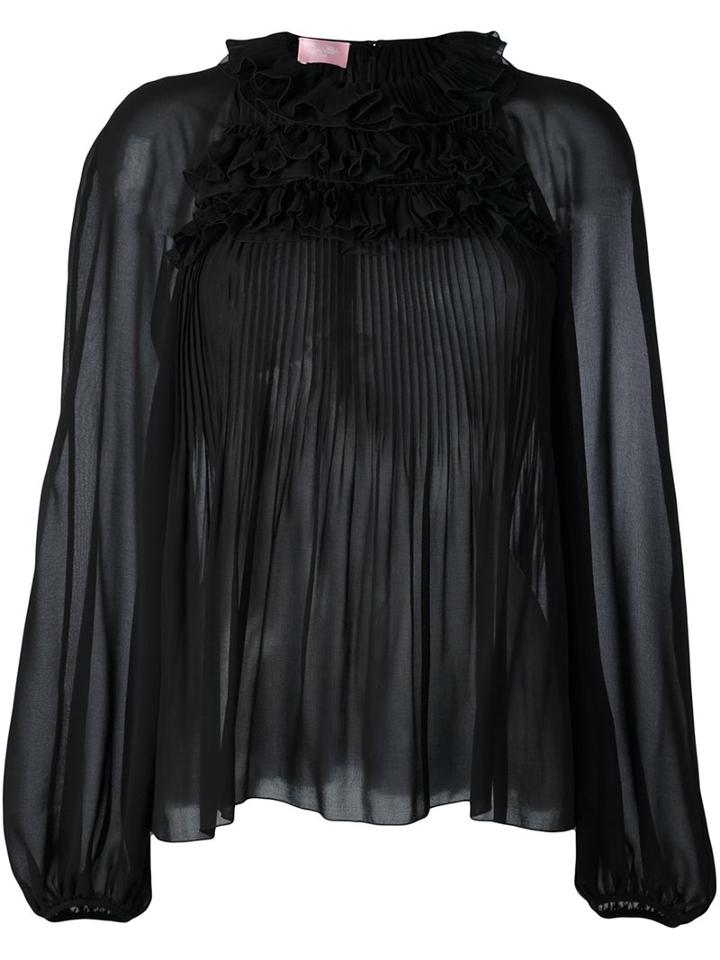 Giamba Pleated Blouse, Women's, Size: 42, Black, Polyester/silk