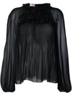 Giamba Pleated Blouse, Women's, Size: 42, Black, Polyester/silk