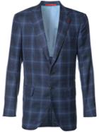 Isaia Checked Blazer, Men's, Size: 58, Blue, Cupro/silk/linen/flax/wool