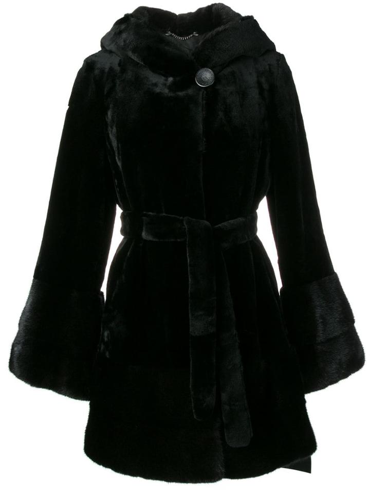 Liska Flare-styled Fur Coat - Black