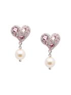 Miu Miu Crystal And Pearl Heart Earrings - Metallic