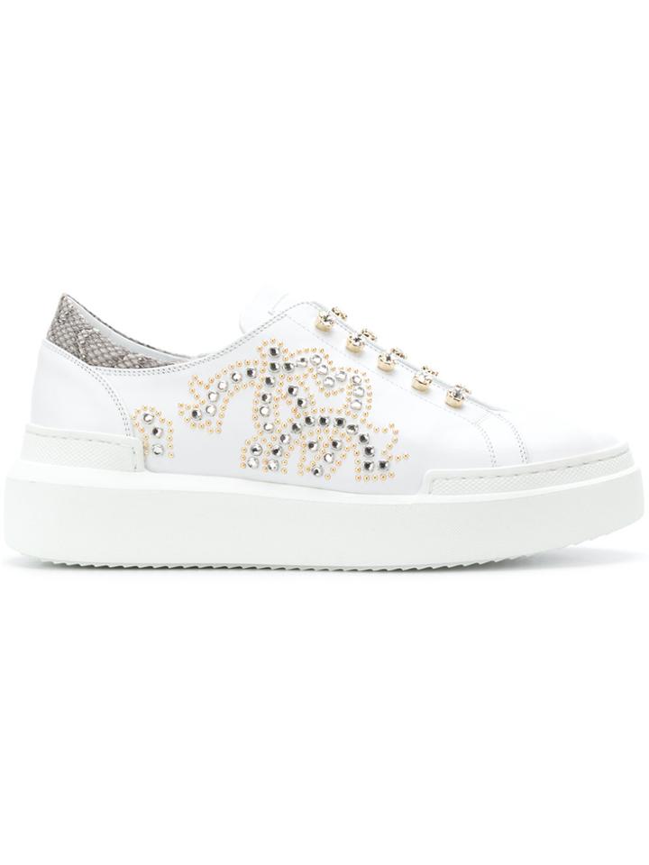 Roberto Cavalli Crystal Embellished Slip-on Sneakers - White
