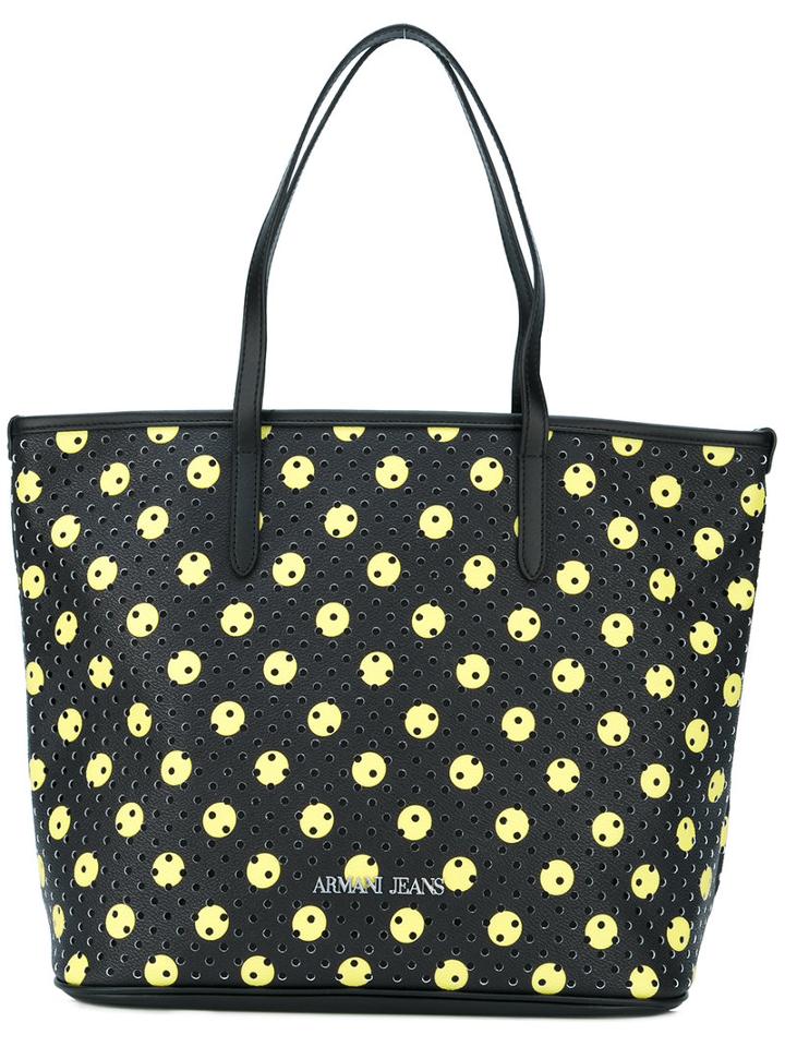 Armani Jeans - Perforated Circle Print Tote - Women - Pvc - One Size, Black, Pvc