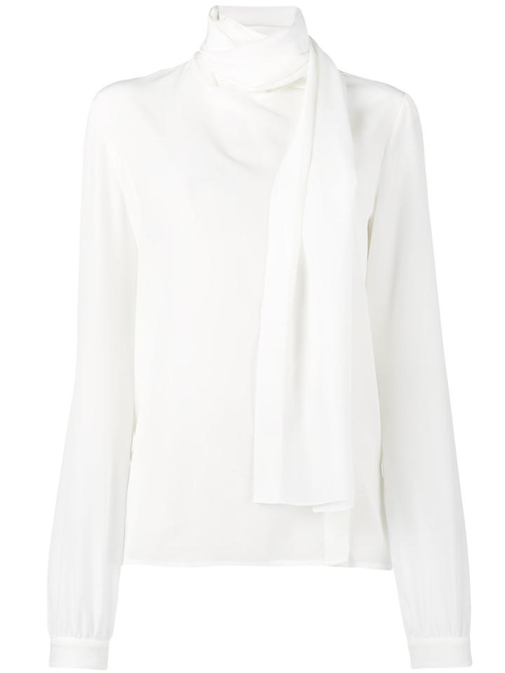 Saint Laurent Long Sleeve Scarf Blouse - White