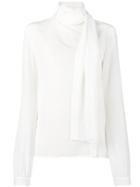 Saint Laurent Long Sleeve Scarf Blouse - White