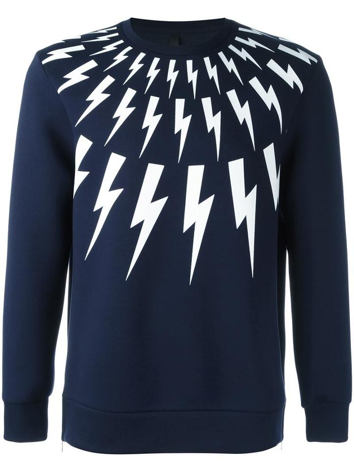 Neil Barrett Lightning Bolt Print Sweatshirt, Men's, Size: Small, Blue, Lyocell/cotton/viscose/polyurethane