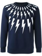 Neil Barrett Lightning Bolt Print Sweatshirt, Men's, Size: Small, Blue, Lyocell/cotton/viscose/polyurethane