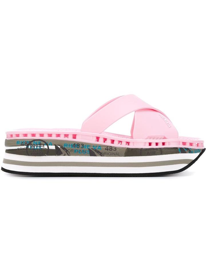 Premiata Moura Print Strappy Platform Sandals, Women's, Size: 38, Pink/purple, Plastic/plastic/rubber