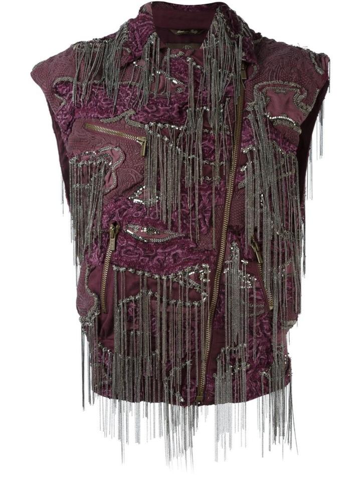 Roberto Cavalli Fringed Biker Gilet