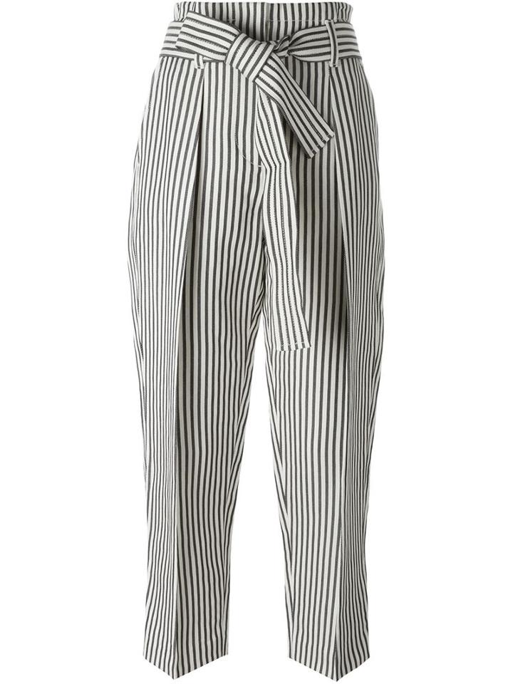 3.1 Phillip Lim Cropped Striped Trousers, Women's, Size: 2, Blue, Cotton/linen/flax/viscose