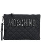 Moschino Quilted Logo Clutch, Women's, Black, Polyester