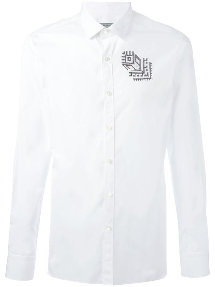 Lanvin Rose Tattoo Embroidered Shirt, Men's, Size: 41, White, Cotton