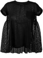 Sacai Flared Eyelet T-shirt, Women's, Size: 2, Black, Linen/flax/polyester/cotton