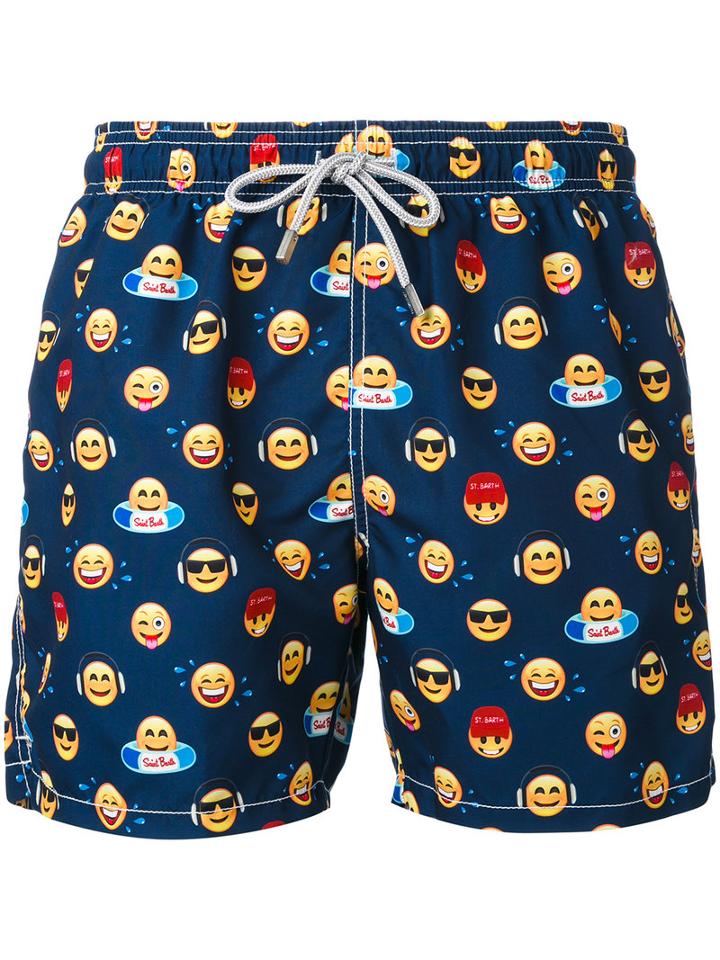 Mc2 Saint Barth - Emojis Print Swim Shorts - Men - Polyamide/polyester/spandex/elastane - L, Blue, Polyamide/polyester/spandex/elastane