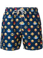 Mc2 Saint Barth - Emojis Print Swim Shorts - Men - Polyamide/polyester/spandex/elastane - L, Blue, Polyamide/polyester/spandex/elastane