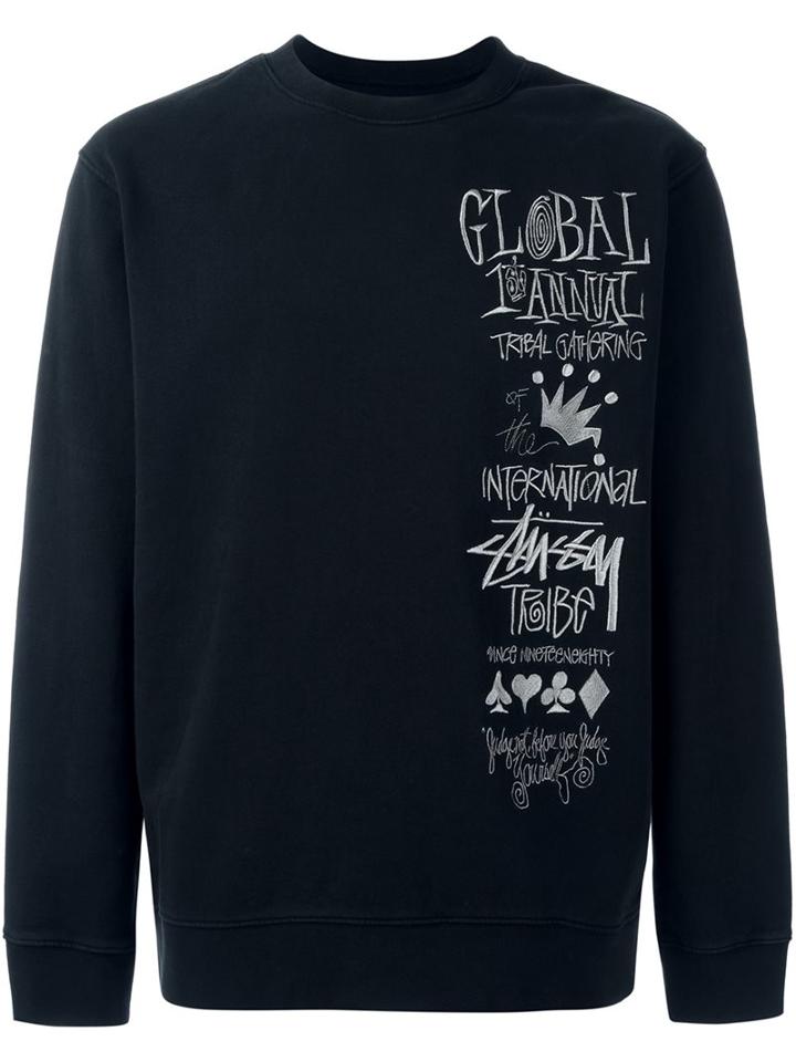 Stussy 'global Gathering' Embroidered Sweatshirt, Men's, Size: Small, Black, Cotton