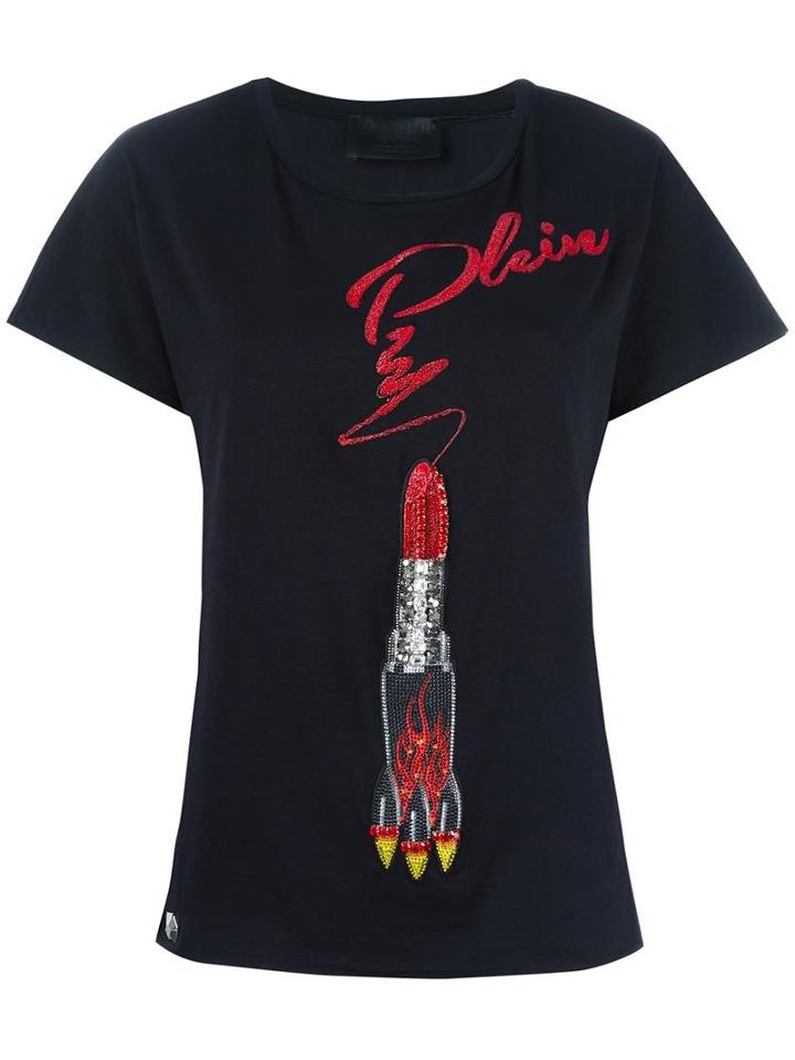 Philipp Plein Lipstick Embellished T-shirt, Women's, Size: Medium, Black, Cotton/spandex/elastane