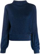 Patrizia Pepe Glitter Detail Puff Sleeve Sweater - Blue