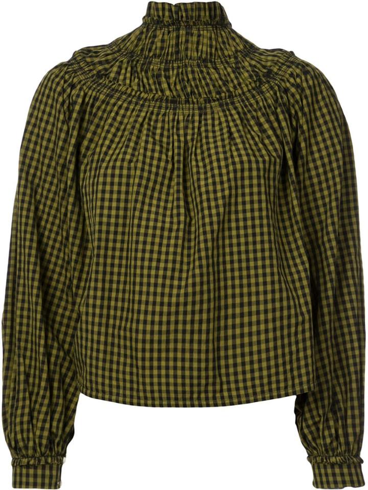 Proenza Schouler Gingham Shirred Turtleneck Top - Black