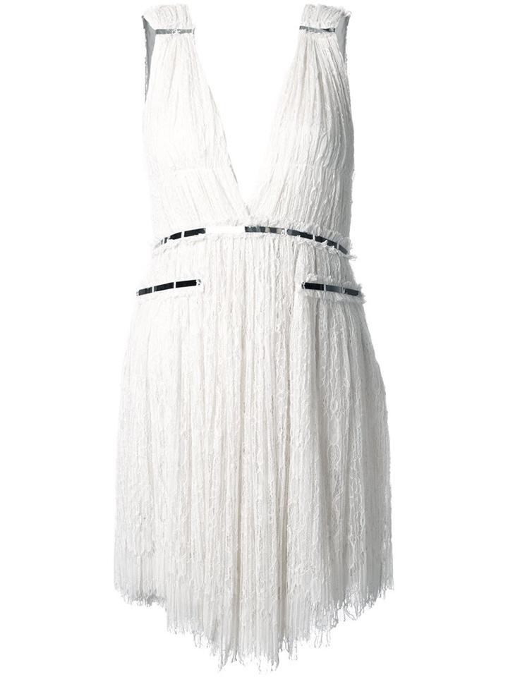 Jay Ahr Silver-tone Detail V-neck Dress, Women's, Size: 36, White, Cotton/nylon