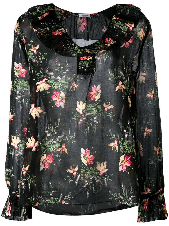 Vilshenko Pleated Collar Blouse, Women's, Size: 10, Black, Cotton/silk