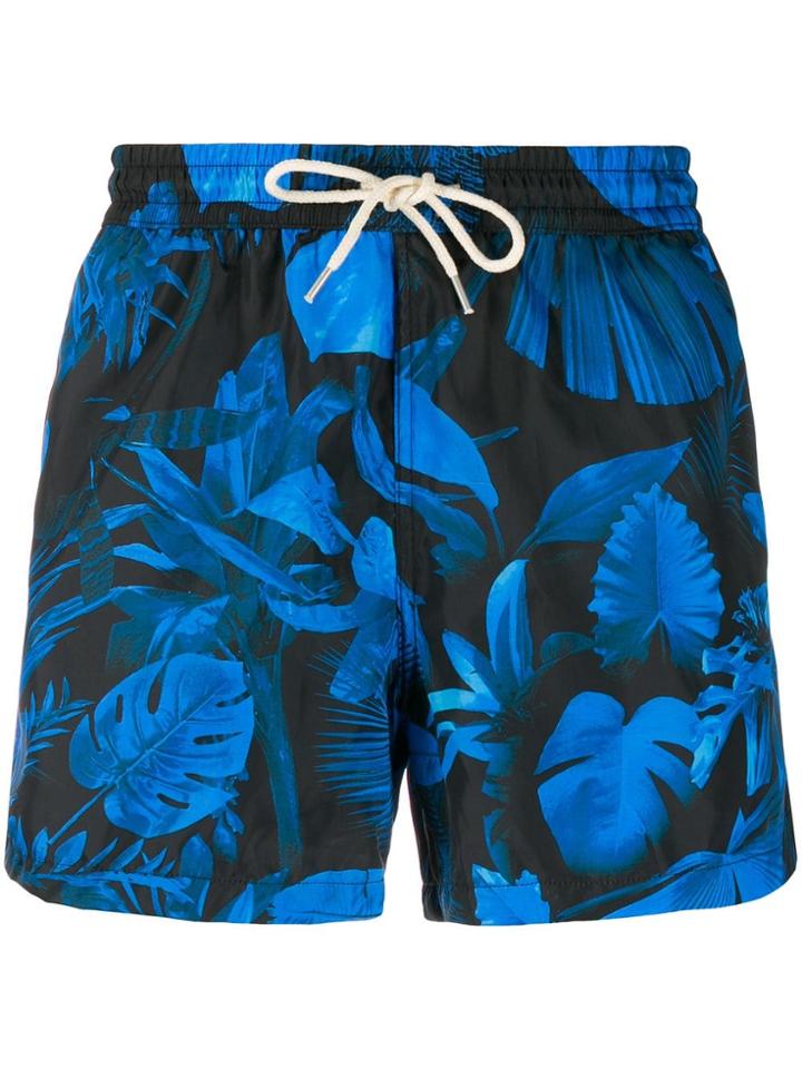 Nos Beachwear Leaf Print Swim Shorts - Blue