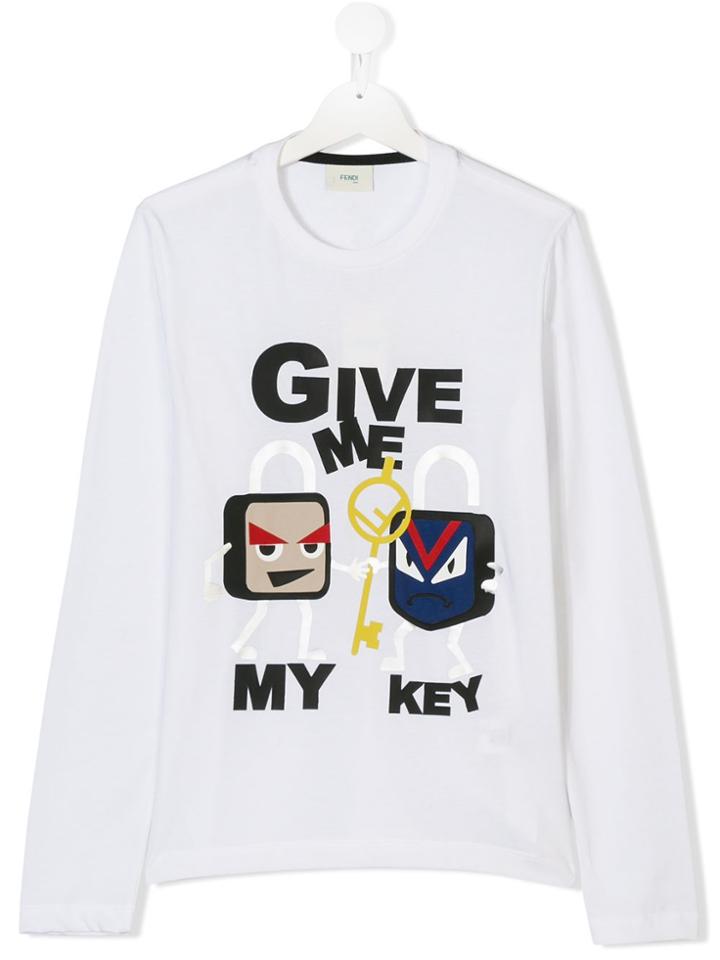 Fendi Kids Teen Graphic Print Top - White