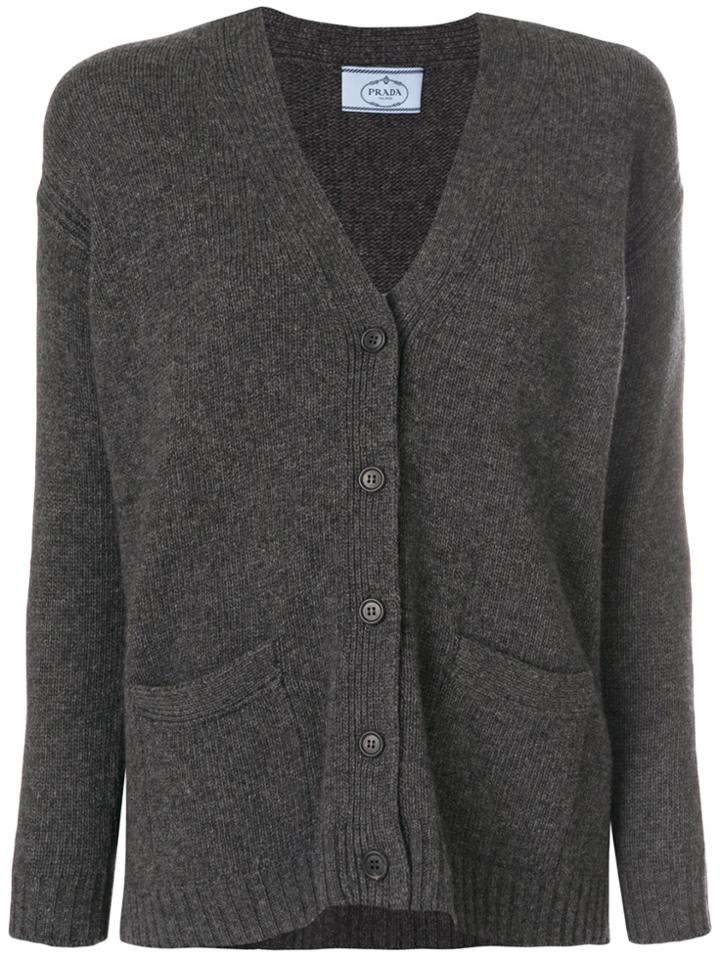 Prada Elbow Patch V-neck Cardigan - Grey