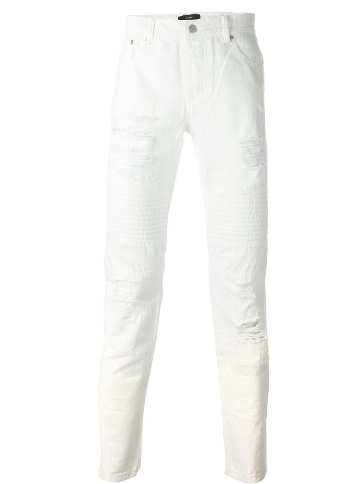 Stampd Ripped Biker Jeans, Men's, Size: 36, White, Cotton