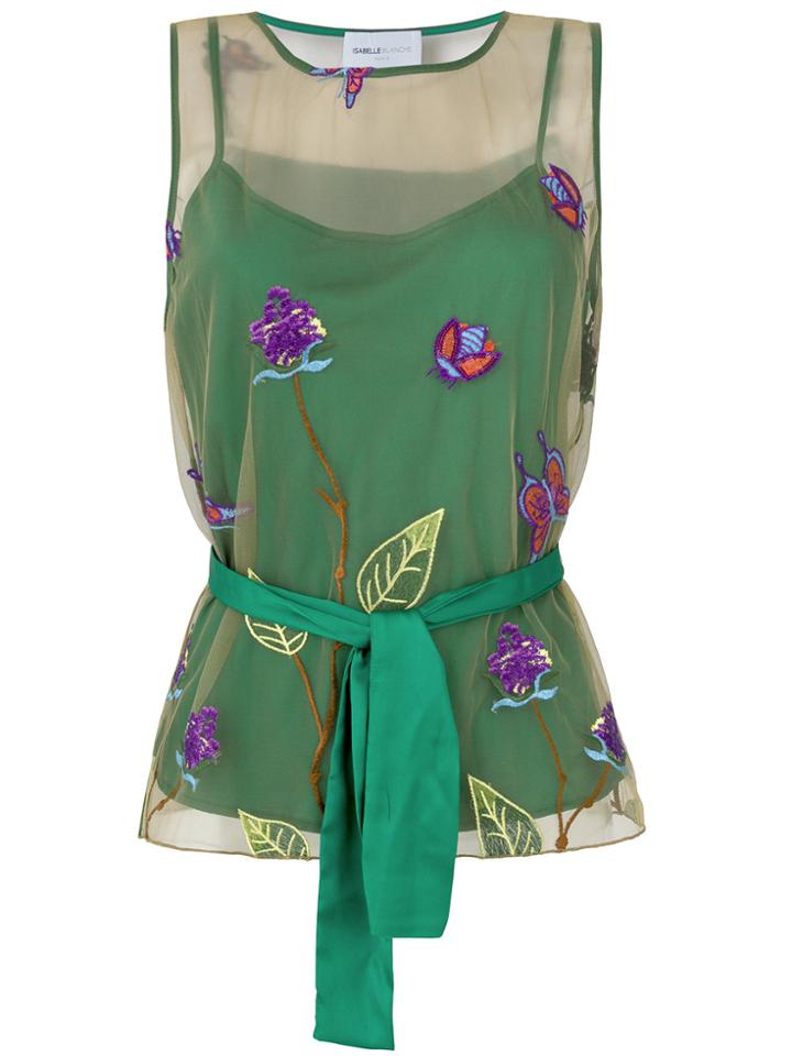 Isabelle Blanche Sleeveless Floral Embroidered Blouse - Green
