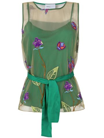 Isabelle Blanche Sleeveless Floral Embroidered Blouse - Green