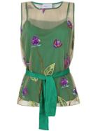Isabelle Blanche Sleeveless Floral Embroidered Blouse - Green