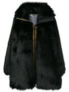 Faith Connexion Zipped Up Fur Coat - Black