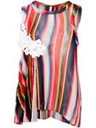 Sacai Striped Pleated Camisole Tank Top, Women's, Size: 2, Polyester/nylon/cotton