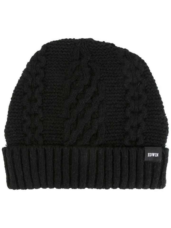 Edwin Cable Knit Beanie, Men's, Black, Wool/cotton/polyamide/other Fibers