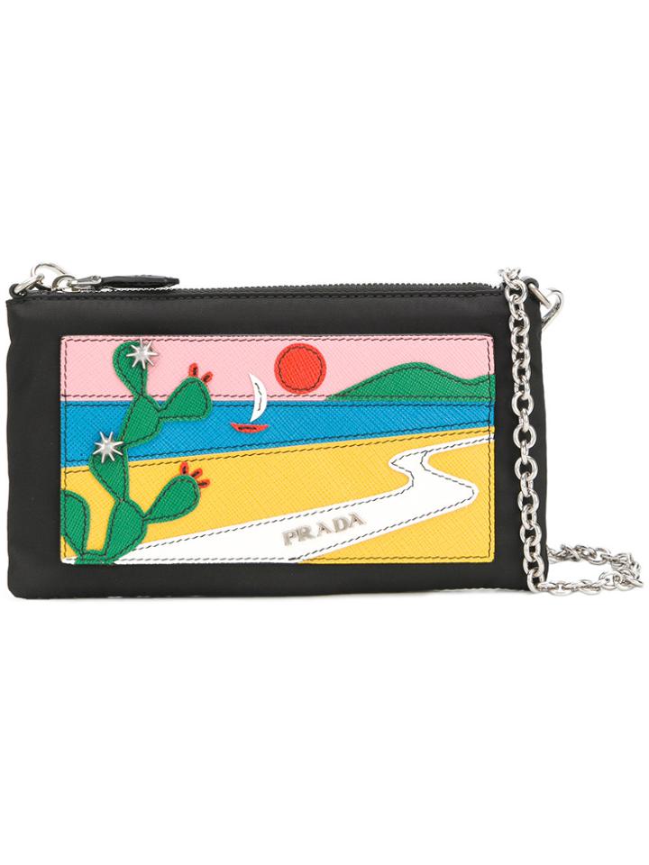 Prada Cactus Patch Clutch - Black
