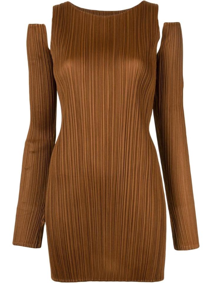 Pleats Please By Issey Miyake Detachable Sleeves Top - Brown