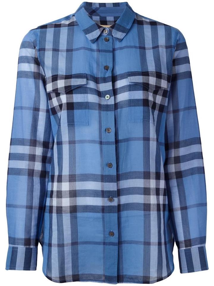 Burberry Check Pattern Shirt, Women's, Size: Xs, Blue, Cotton