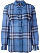 Burberry Check Pattern Shirt, Women's, Size: Xs, Blue, Cotton