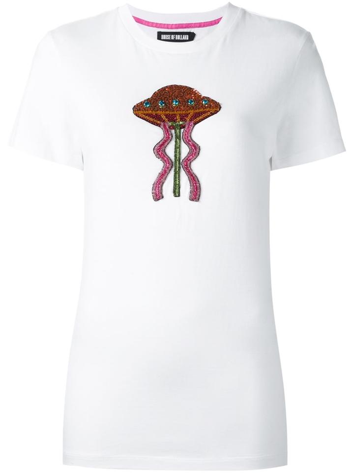 House Of Holland 'spaceship' T-shirt, Women's, Size: 12, White, Cotton/plastic/glass
