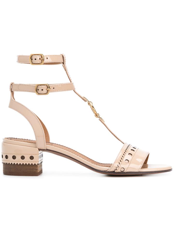 Chloé T-bar Block Heel Sandals - Nude & Neutrals