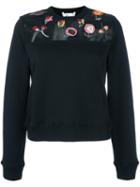 Red Valentino Appliqué Flower Sweatshirt, Women's, Size: Xs, Black, Cotton/polyamide/silk