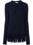 Tory Burch Cable Knit Jumper, Women's, Size: Small, Blue, Acrylic/polyamide/wool