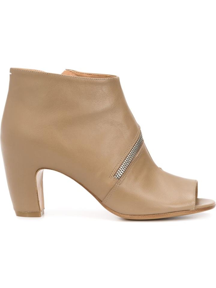Maison Margiela Zip Round Booties, Women's, Size: 8.5, Nude/neutrals, Leather