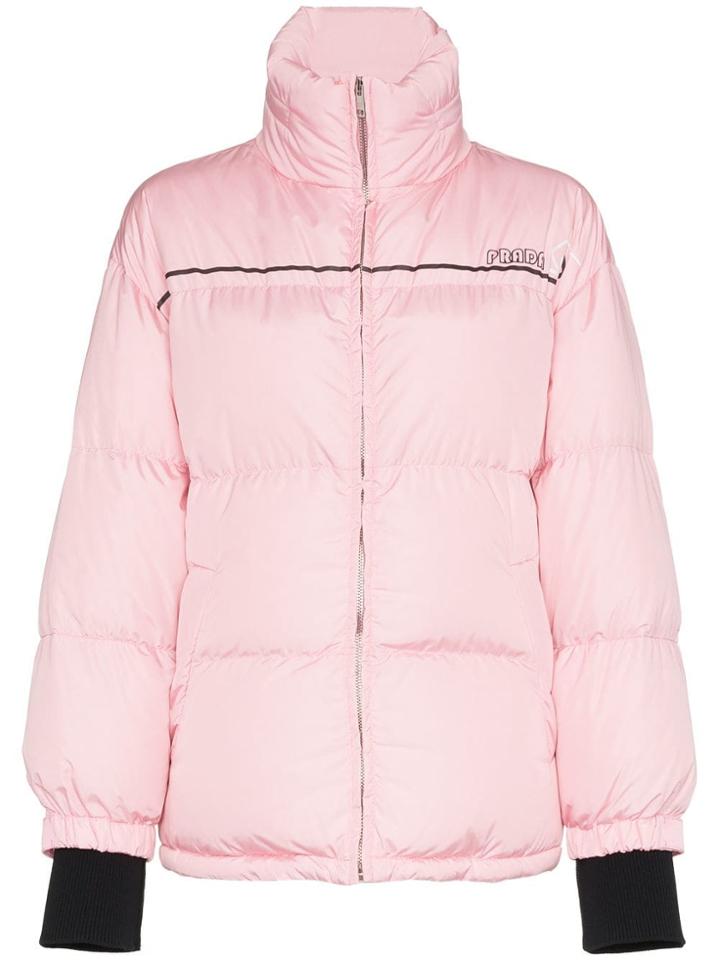 Prada Puffer Jacket With Logo Strap - Pink