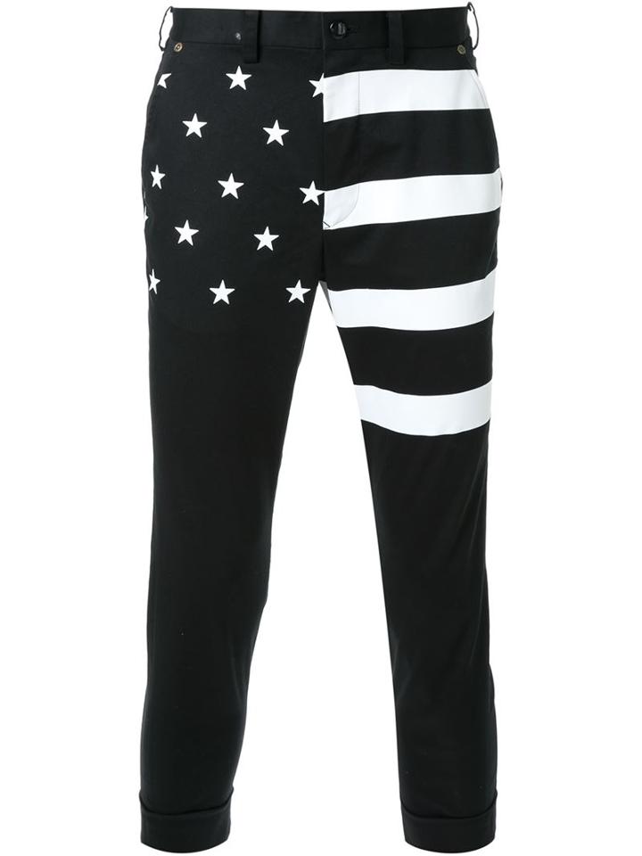 Education From Youngmachines Stars And Stripes Print Cropped Jeans, Men's, Size: 2, Black, Cotton/polyurethane