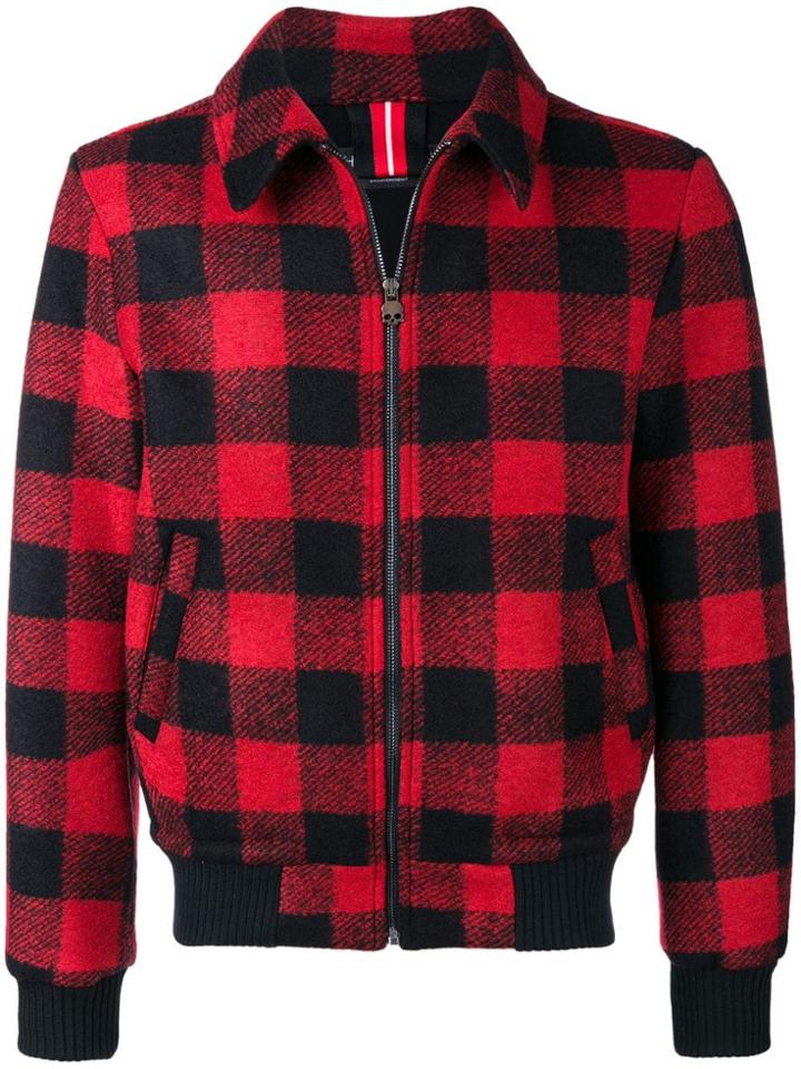 Hydrogen Grid Pattern Bomber Jacket - Red