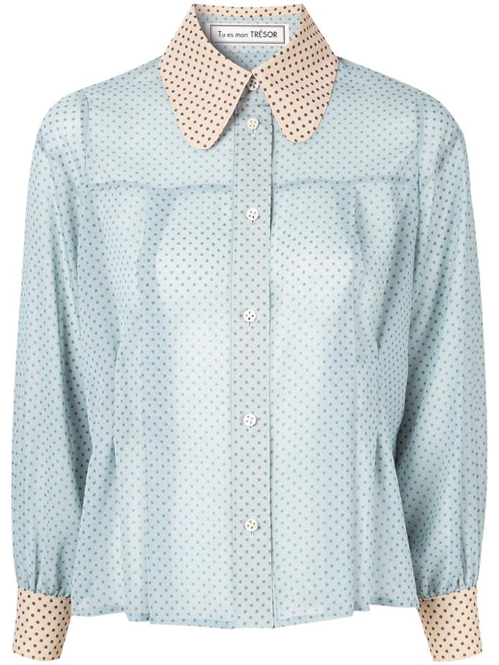 Tu Es Mon Trésor Polka Dot Blouse - Blue
