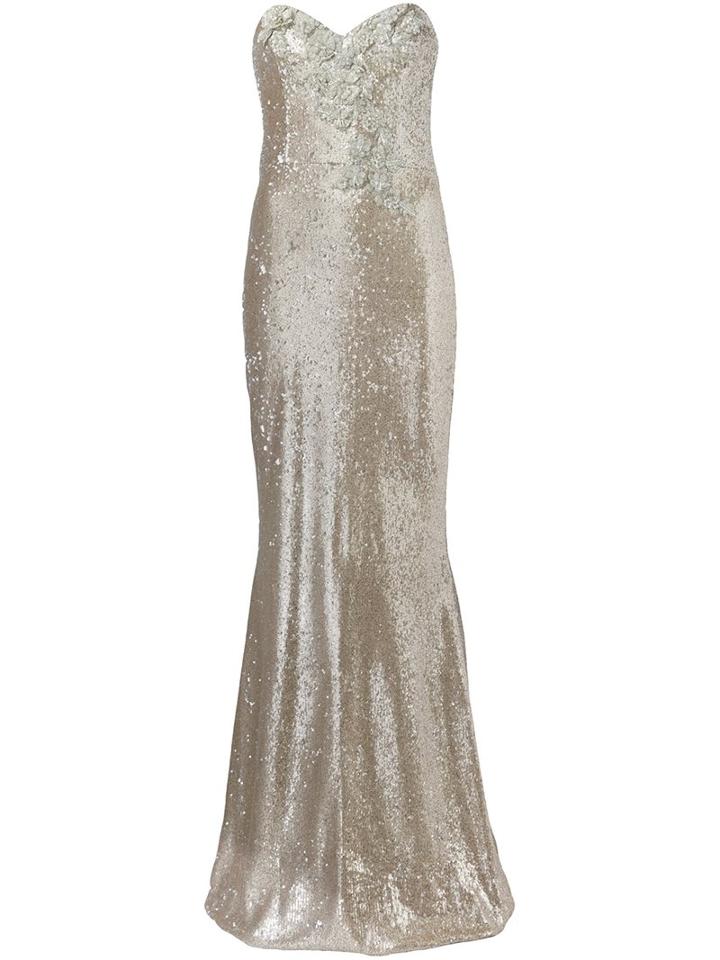 Marchesa Notte Sequin Embellished Gown, Women's, Size: 12, Grey, Polyester