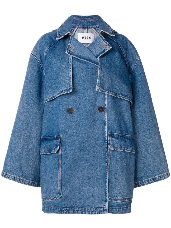 Msgm Hooded Denim Coat - Blue
